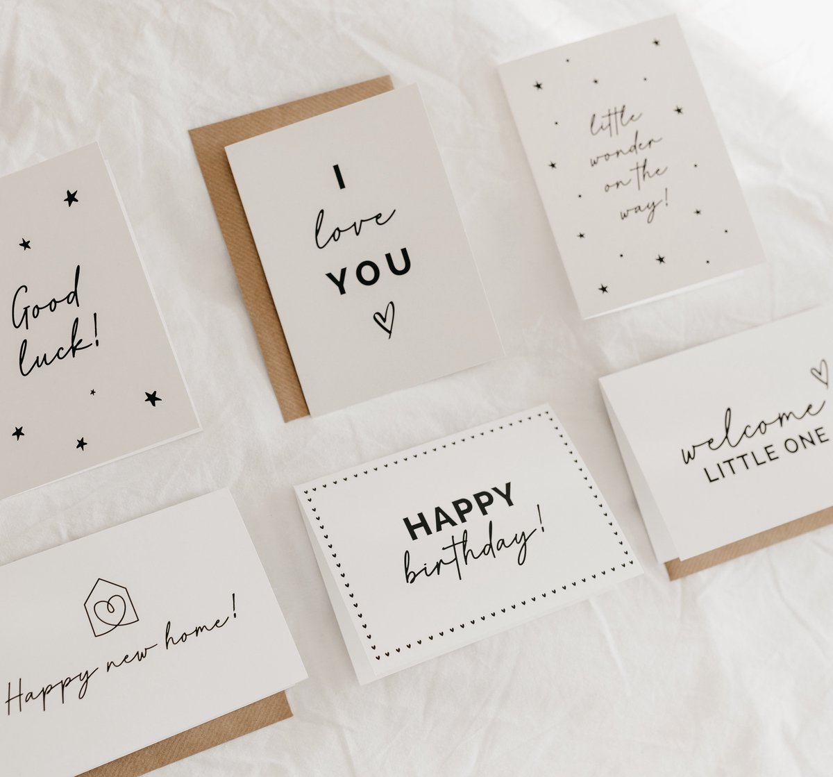 6x hippe kaartjes (A6 formaat) - kaartjes om te versturen - kaartenset - kaartjes blanco - kaartjes met tekst