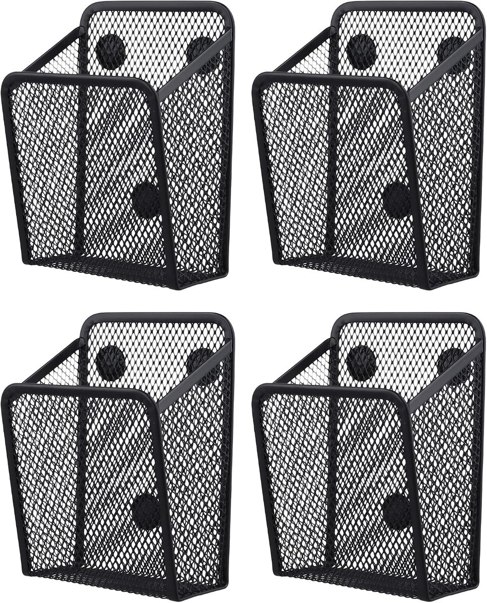 4 stuks magnetische pennenhouder, zwart, metalen mesh penhouder, magnetische bureauorganizer, net magnetische - ShopVlot