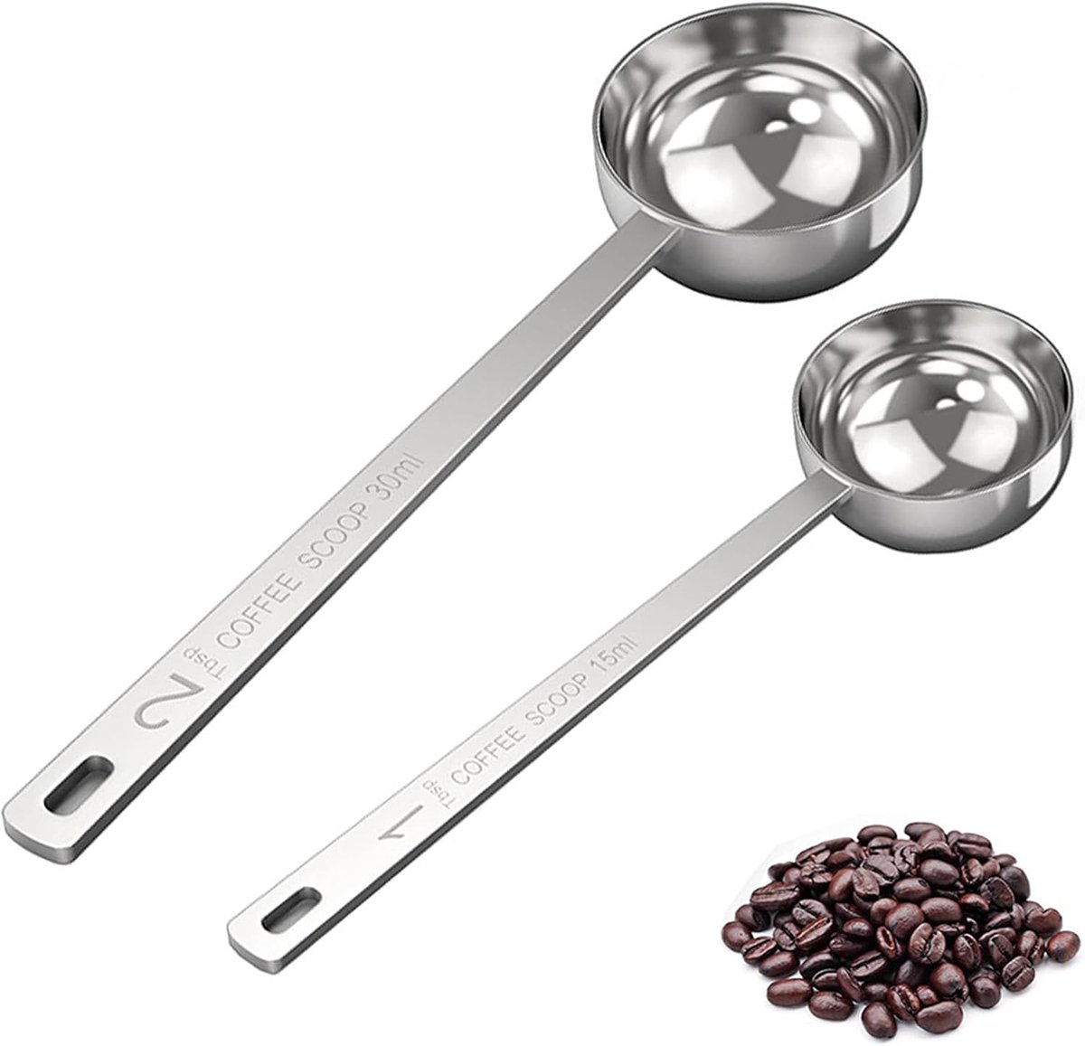 koffiemaatlepel-Multifunctionele koffiemaatlepel Roestvrij staal-Koffiepoederschepje-Koffielepel-Maatscheppen-Keukenhulpmiddel-Koffie Schepje- Maatschepse- Geschikt Voor Koffiepoeder En Thee-Koffie Accessoires-Zilver-15ml-30ml