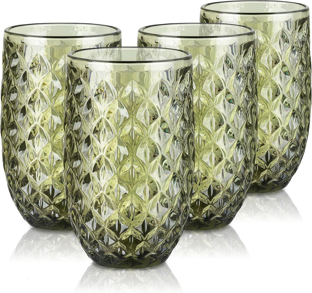 Joeyan Drinking Glasses Set of 4, 370ml/13oz Embossed Highball Glass Water Cup with Geometric Texture Pattern, Colored - ShopVlot