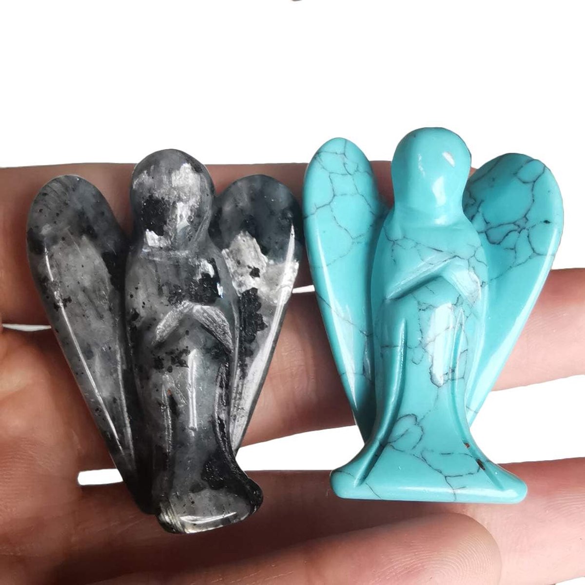 Mini Crystal Angel, 2 Pcs Carved Pouches Gemstone Guardians Figures Healing Statue Home Decor 1.5 Inch, Labradorite + - ShopVlot