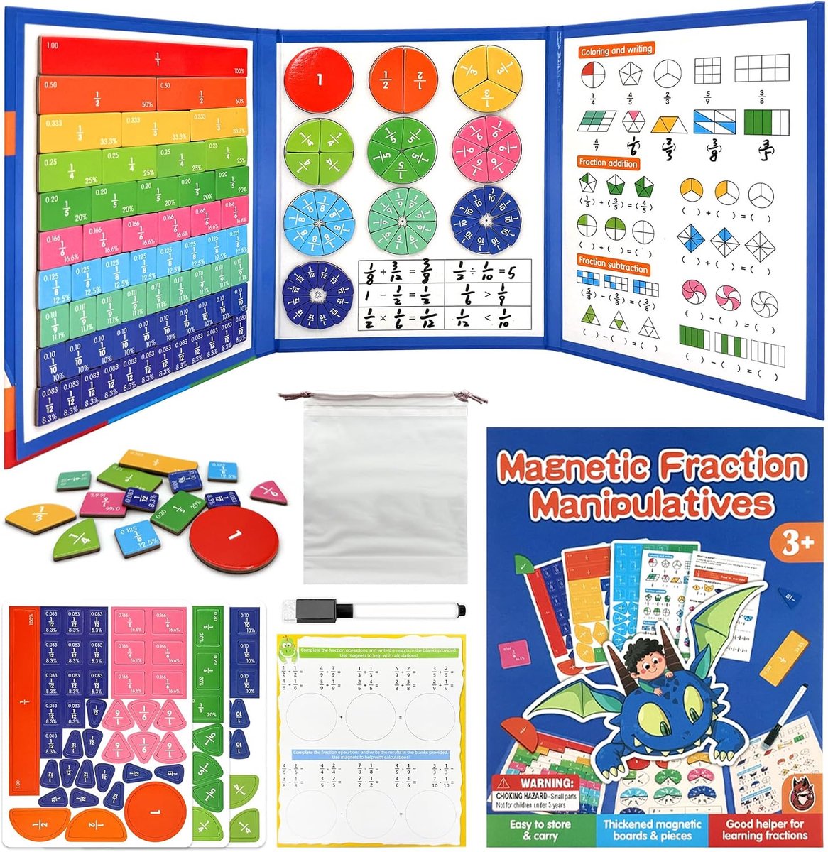 Magnetic Fraction Learning Puzzle, Magnetic Tile Set with Decimal and Percentages for Children from 5 Years - ShopVlot
