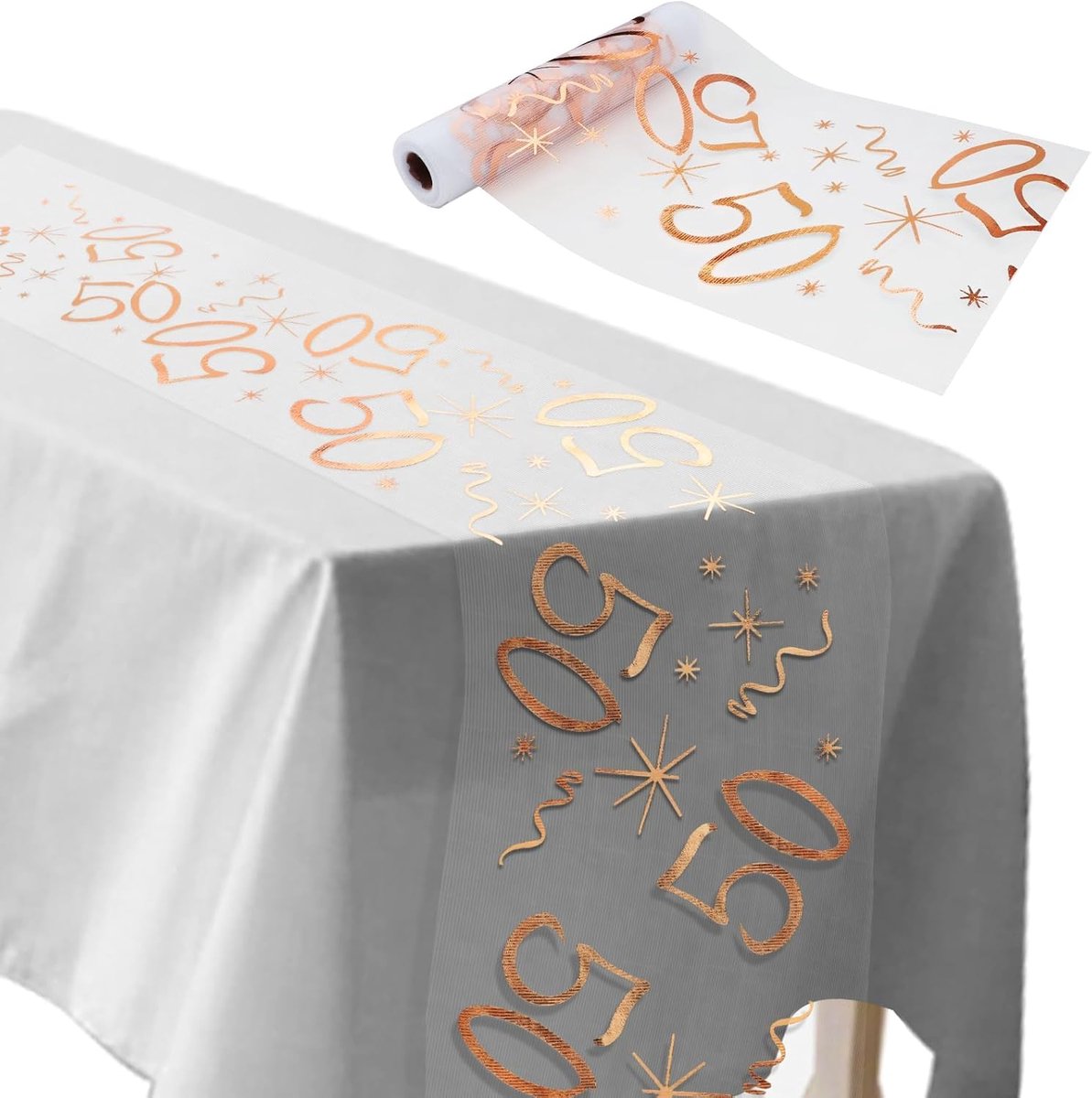 50th Birthday Table Runner, 28 cm x 10 m, Table Decoration, Cut to Size, Rose Gold, Birthday Party, Anniversary Party - ShopVlot