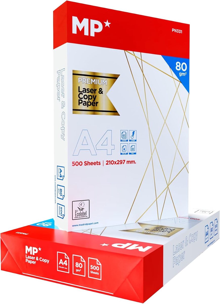 MP - Multifunctional paper for A4 printers, paper for photocopiers A4, 80g, 2 x 500 sheets + mini stapler with 1000 - ShopVlot