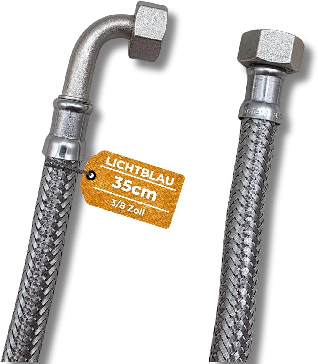 LICHTBLAU Kink-proof stainless steel hose I 35 cm I 3/8 inch I with angle 90° suitable for drinking water Water tap - ShopVlot