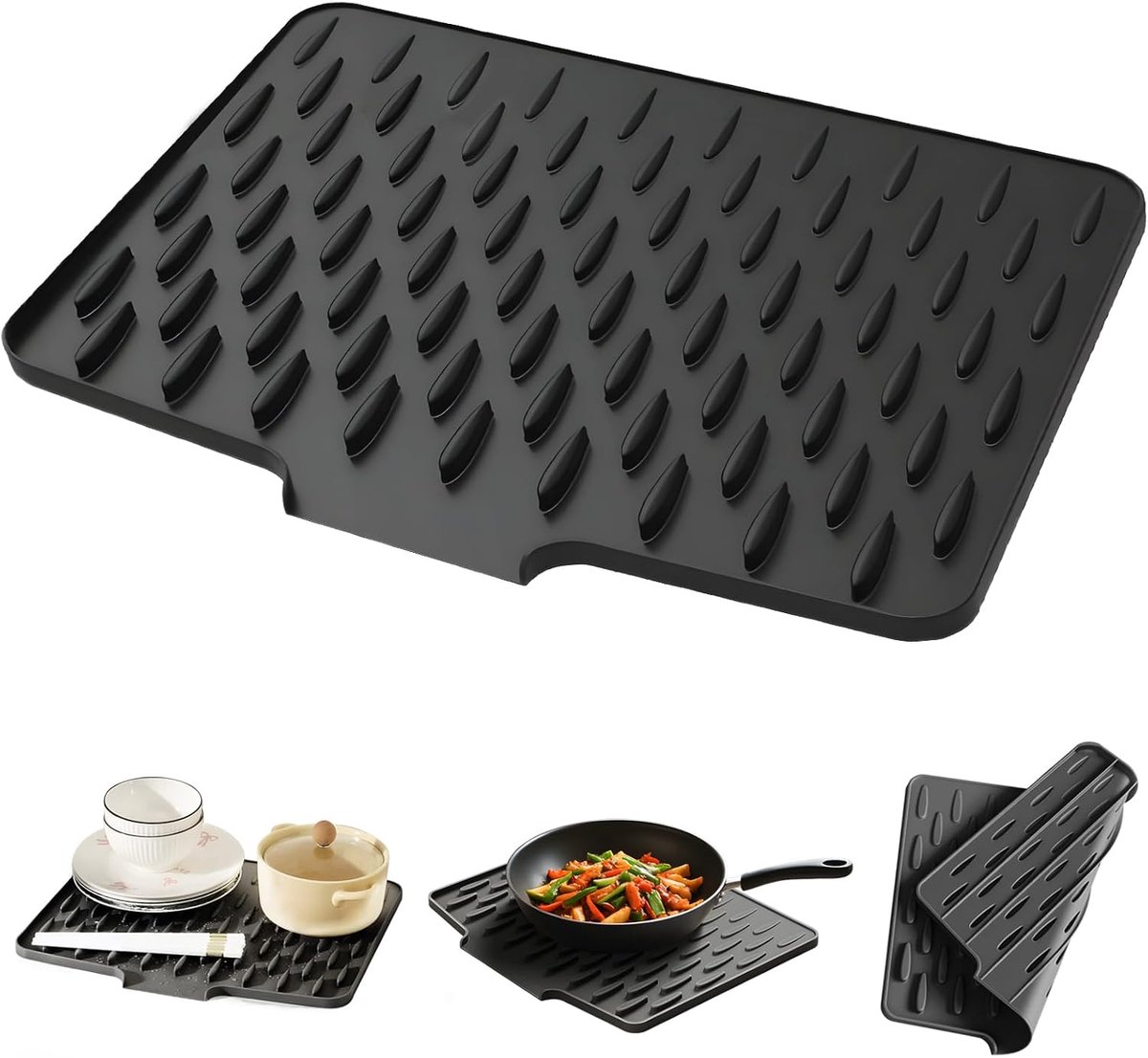 SI SEN Silicone Draining Mat, Tableware for Kitchen Sink 40 x 30 cm, Draining Mat with Drainage, Drying Mat - ShopVlot