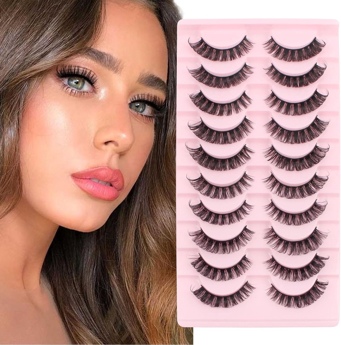 Sixstarhair False Eyelashes, Natural Russian Eyelashes, D-Curl, 10 Pairs - ShopVlot
