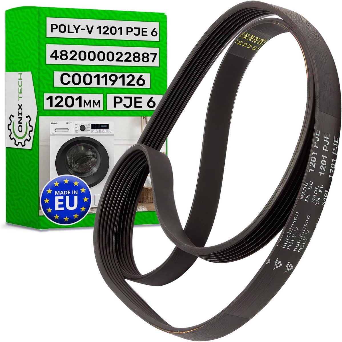 Wasmachineriem Poly V PJE 1201 mm met originele code 482000022887 C00119126 voor Whirlpool voor Bauknecht voor Indesit - ShopVlot