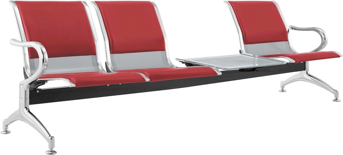 Sofa with 4 Seats Made of Steel, 240 x 71 x 78 cm, Silver, for Waiting Room - for Assembly: 4 Chairs + Table - ShopVlot
