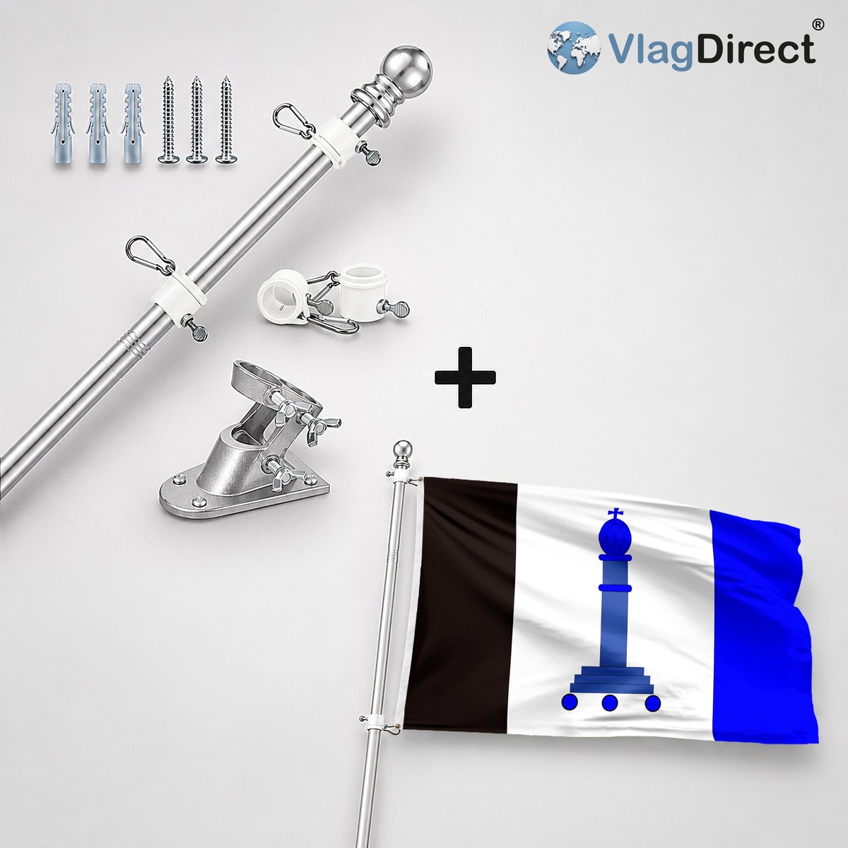 VlagDirect - Compleet vlaggenpakket - Zilveren vlaggenstok inclusief vlaggenstokhouder + Gemeente Jalhay vlag - 90 x 150 cm.