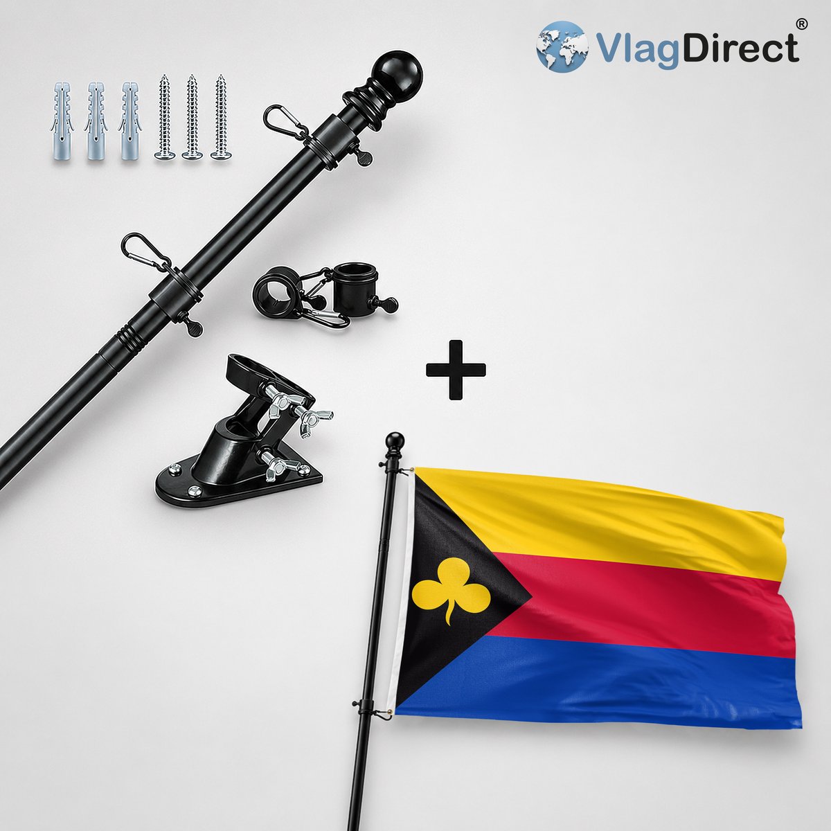 VlagDirect - Compleet vlaggenpakket - Zwarte vlaggenstok inclusief vlaggenstokhouder + Delfzijl vlag - Gemeente Delfzijl vlag - 90 x 150 cm.