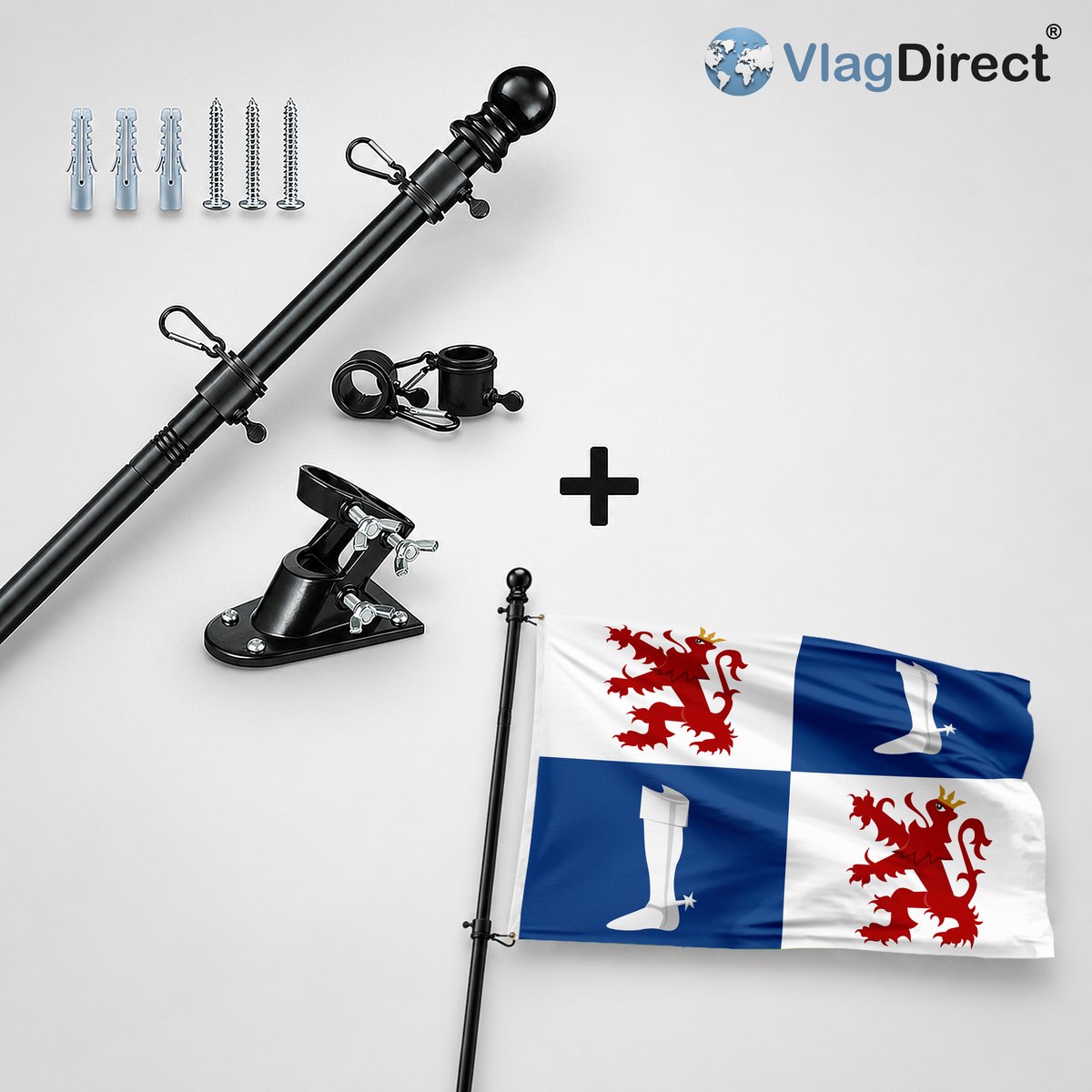 VlagDirect - Compleet vlaggenpakket - Zwarte vlaggenstok inclusief vlaggenstokhouder + Linterse vlag - Gemeente Linter vlag - 90 x 150 cm.