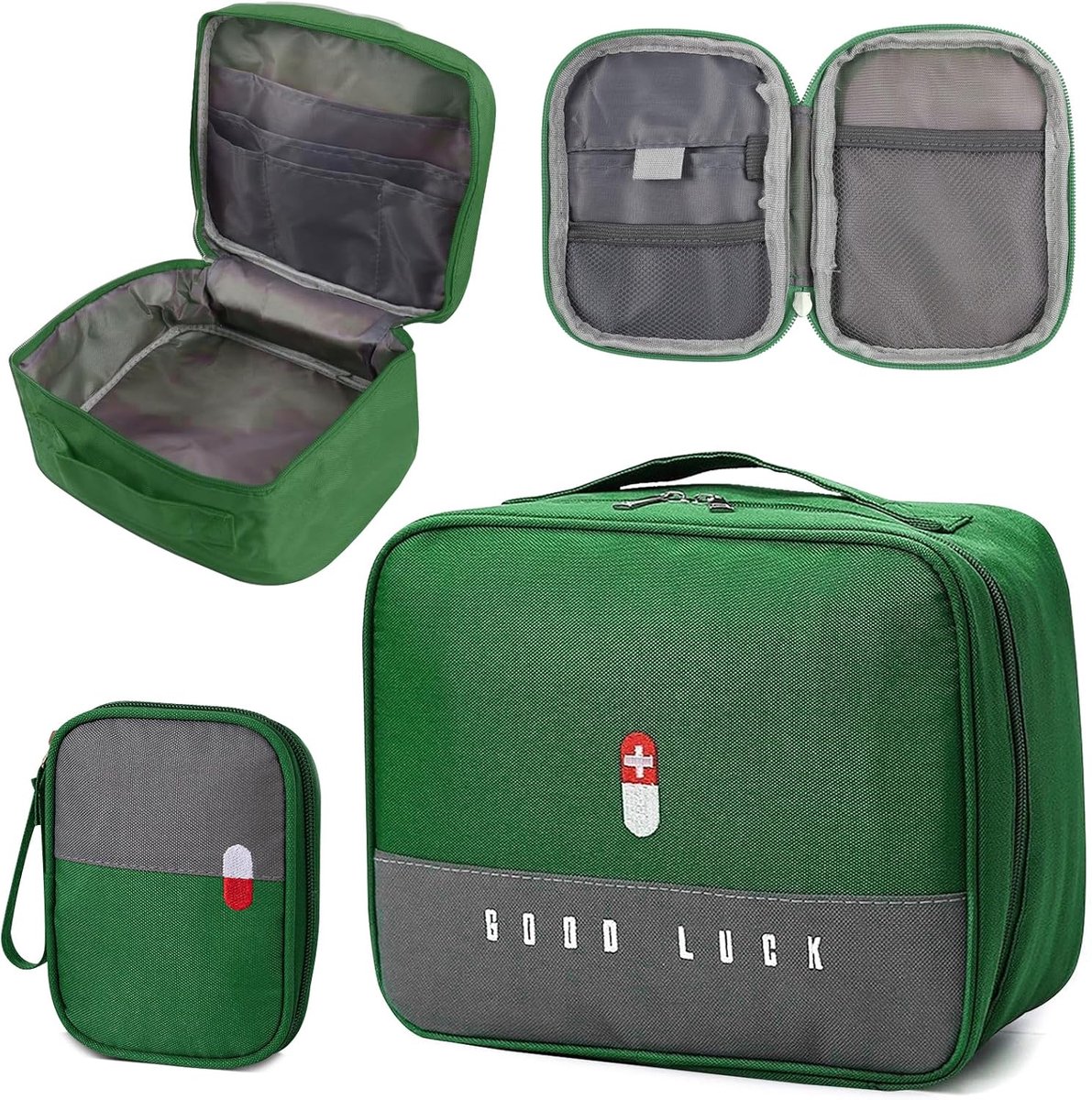 Pack of 2 Travel Medicine Bags, Pharmacy Bag, Empty, Waterproof, Green - ShopVlot