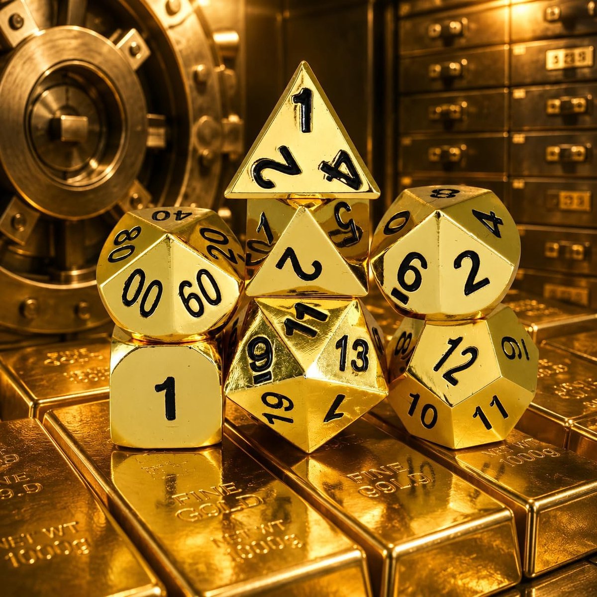 Metalen dobbelstenen set goud in metalen doos - Gouden metalen dobbelstenen - ShopVlot