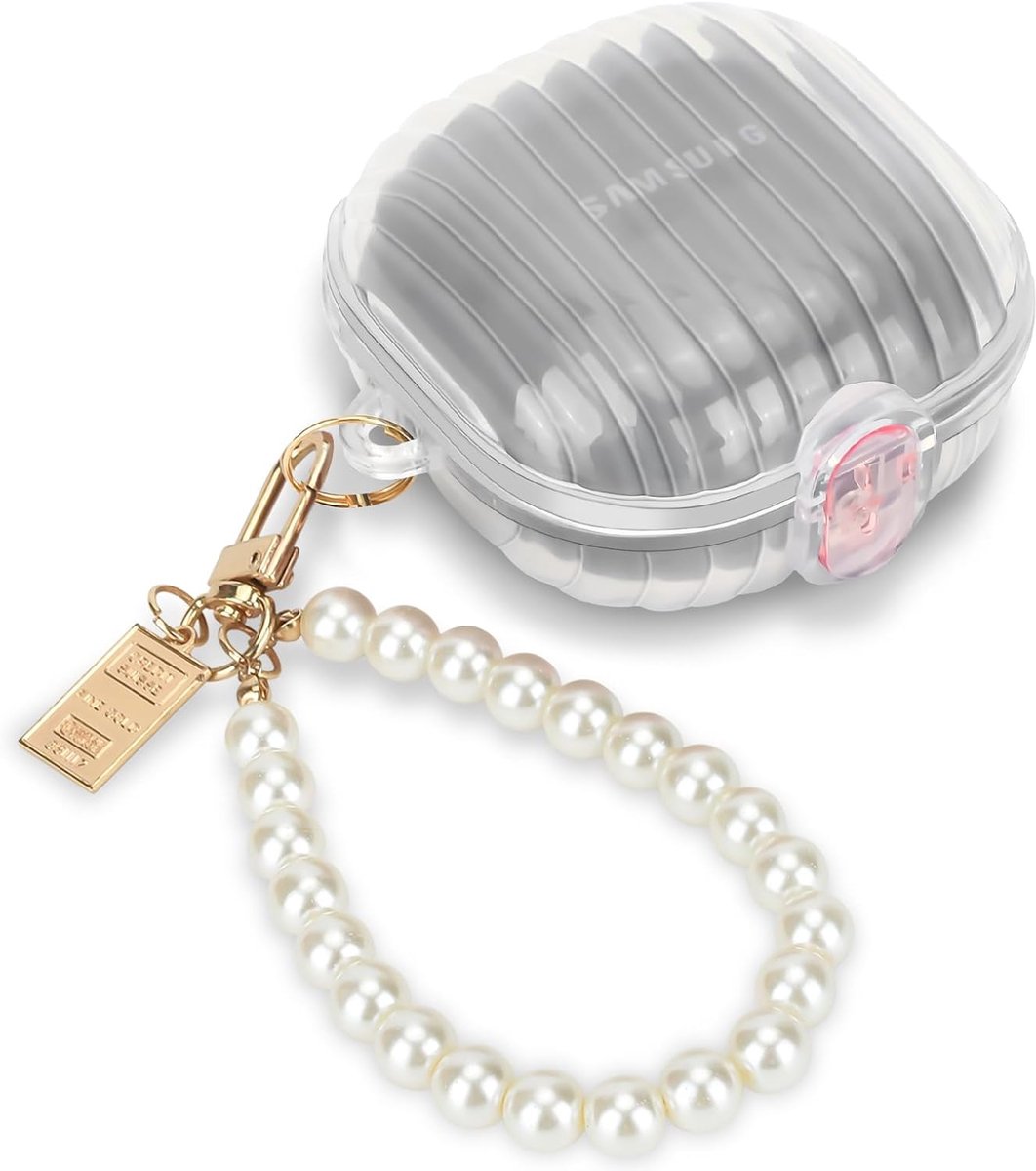 Compatible with Samsung Galaxy Buds 2/2 Pro/Buds FE/Live with Pearl Keychain Case, Soft TPU Shockproof Antiskid - ShopVlot