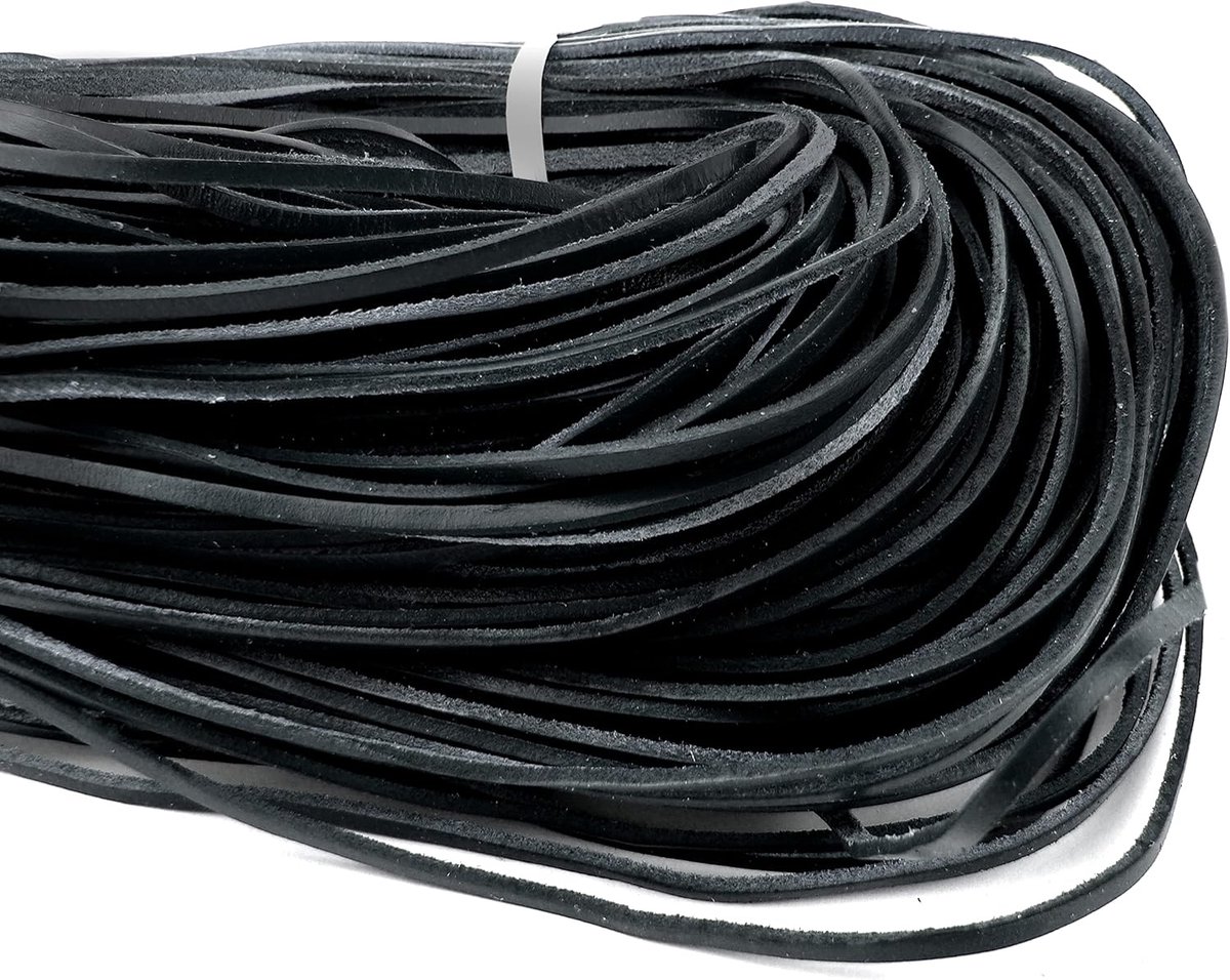esnado Leather strap flat square 3mm x 2mm black Length: 25m - ShopVlot