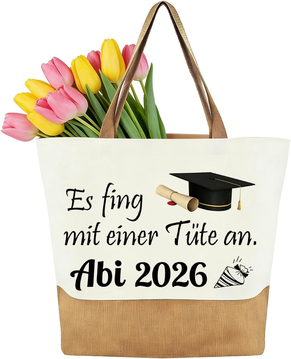 Abitur 2026 Cadeautas, ABI 2026 geschenken, canvas tas met draaggreep, boodschappentas, cadeau voor afstuderen - ShopVlot