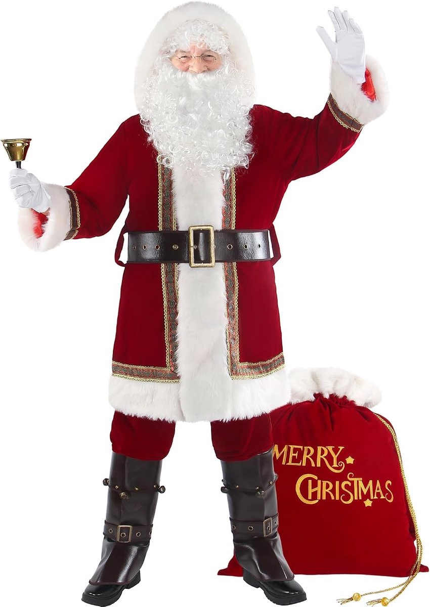 10 Piece Luxury Santa Claus Costume Set Red Velvet for Christmas Party - ShopVlot