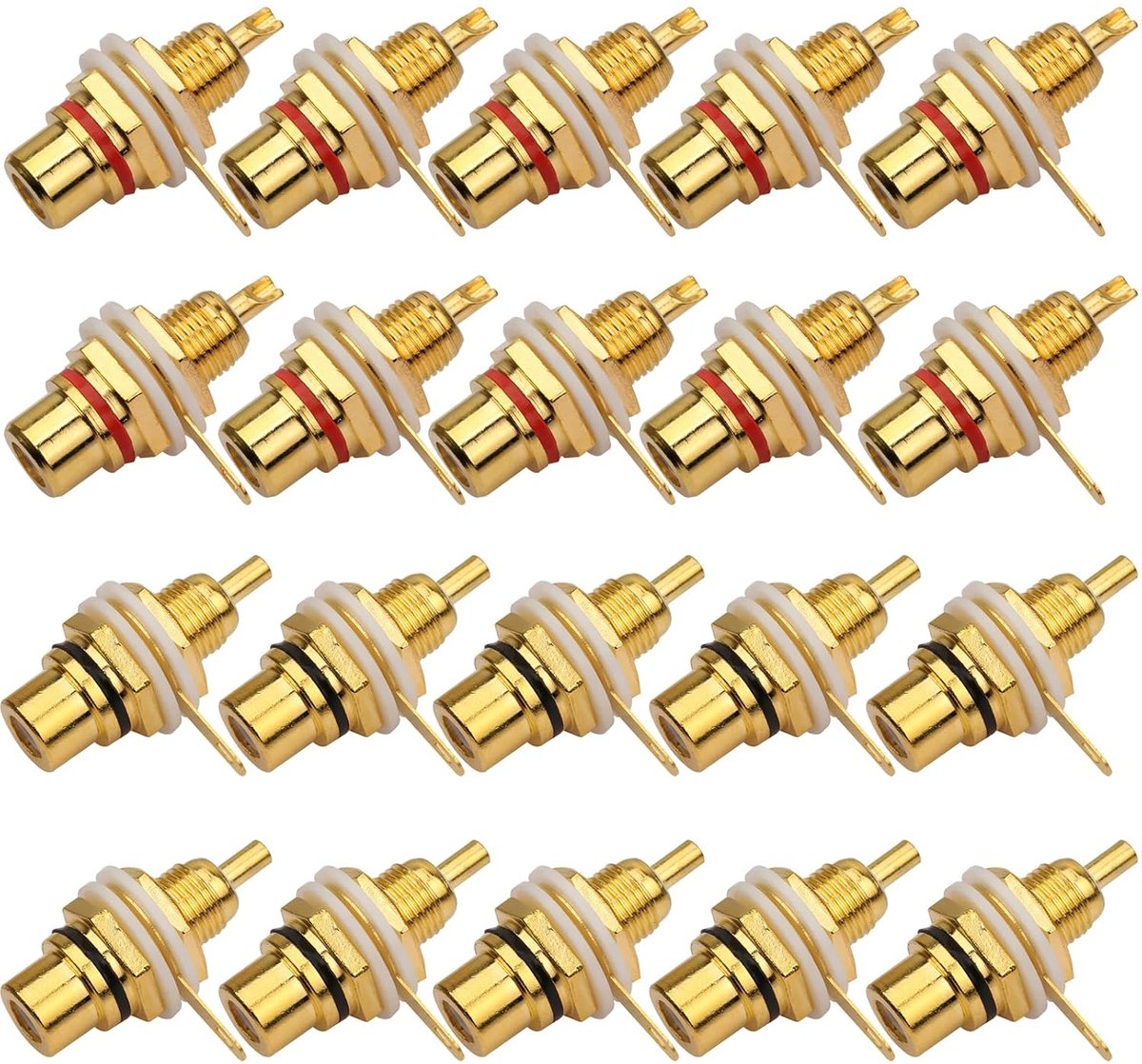 20pcs Audio Terminal Jack Panel Mount RCA Lotus Head Welding Female Pedestal Connector (10pcs Black and 10pcs Red) - ShopVlot