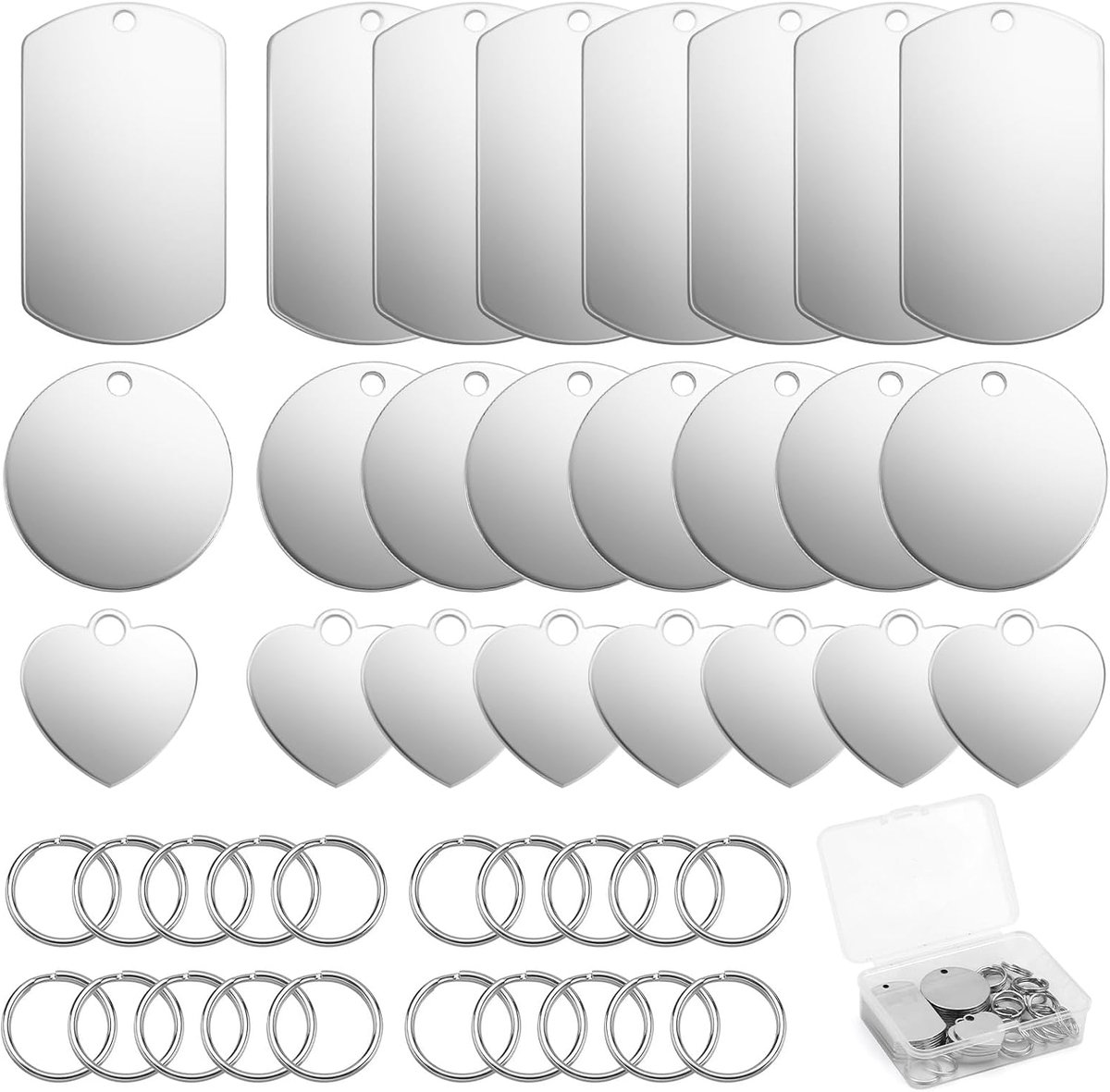 Dog Tag Without Engraving 24 Piece 304 Stainless Steel Blank Pendants with Hole Pre-Perforated Blanks for Medium to - ShopVlot
