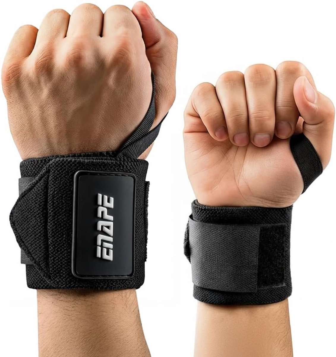 Polsbandages (Gym Wrist Wraps) krachtsport polssteun gewrichtsbandage lussen krachttraining workouts oefeningen (zwart - ShopVlot