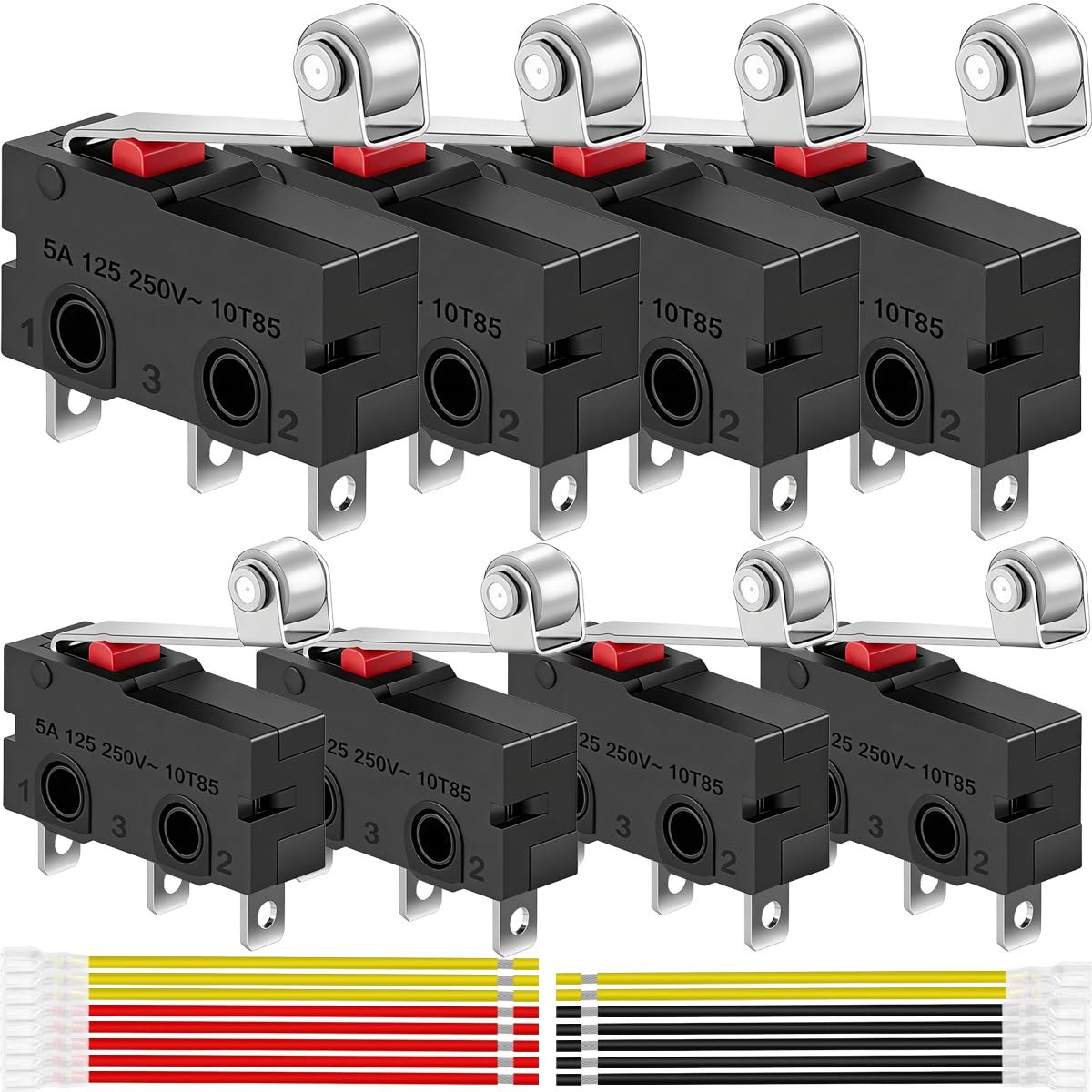 8 stuks AC 5A 125V 250V SPDT 1NO 1NC 1NC 3-polige microschakelaars met terminaldraden voor computermuis - ShopVlot