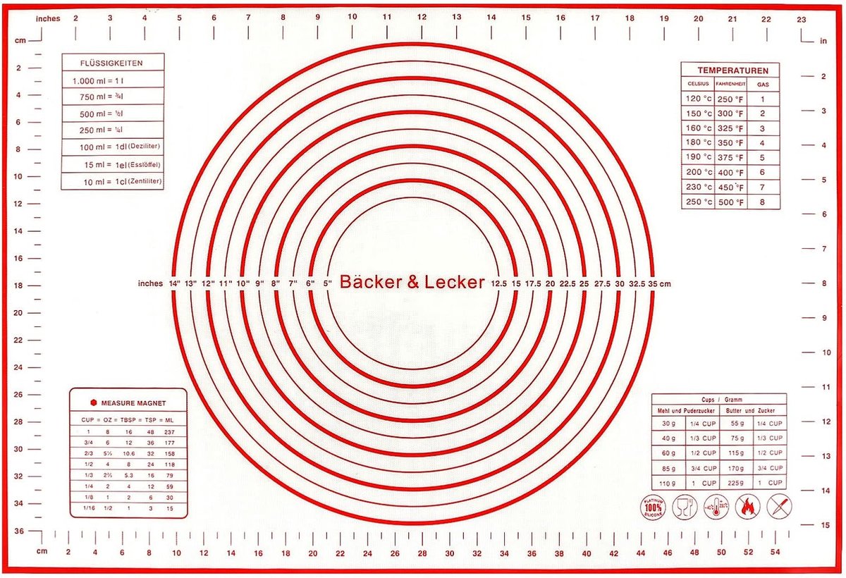 Bäcker & Lecker Silicone Baking Mat, Baking Mat, Non-Stick Non-Stick Roll Out Mat Dough Mat Silicone Large 62 x 42 cm - ShopVlot