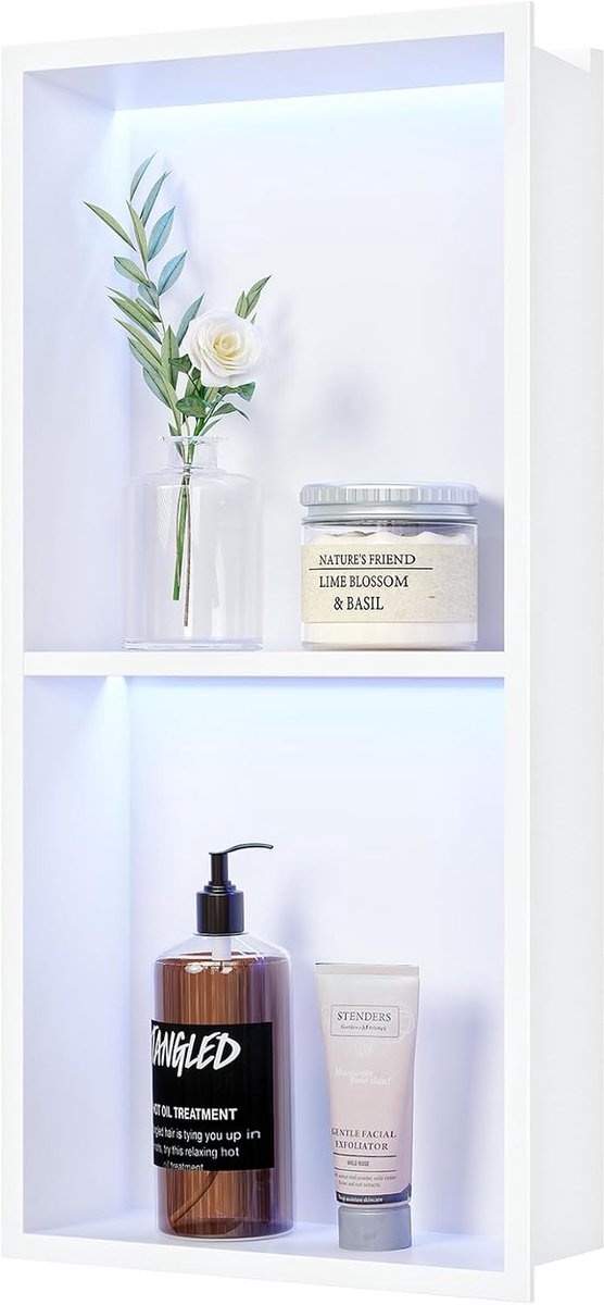 Wandnian Stainless Steel LED Lighting, RGB Dimmable Double Shower Room White Remote Control Storage for Bathroom - ShopVlot
