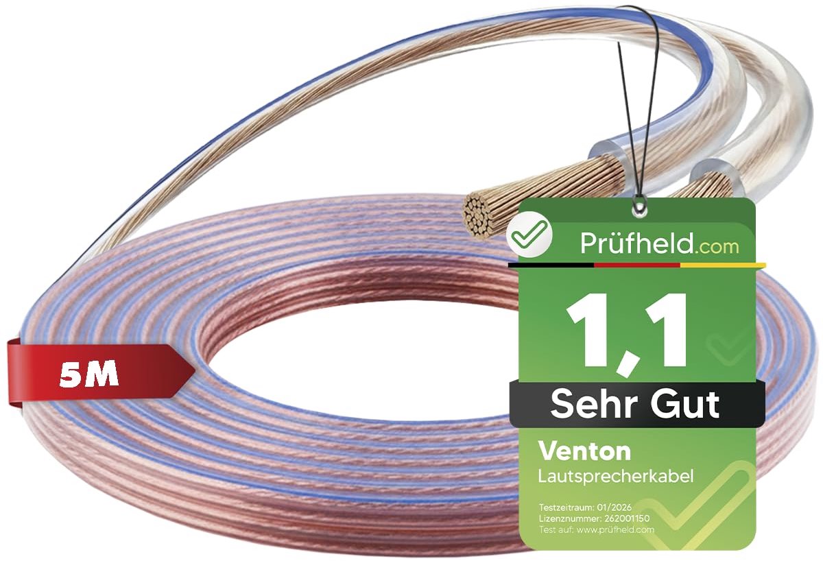 VENTON [Test very well, Note 1.1] 5 m full copper HQ speaker cable 2 x 2.5 mm², passive subwoofer cable, speaker audio - ShopVlot
