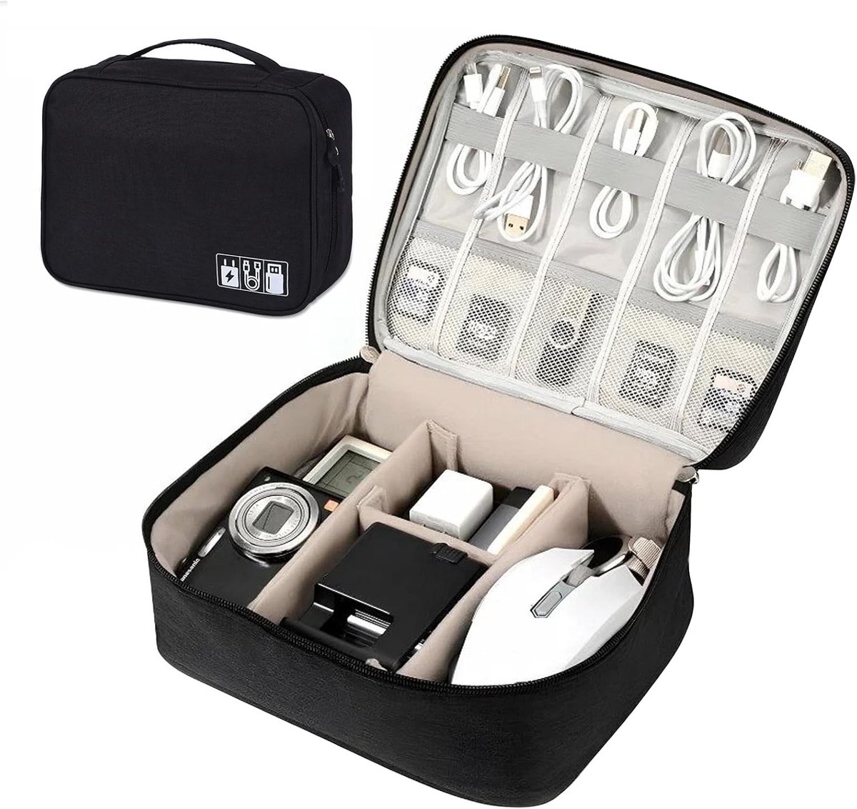 Kabel Organizer - Accessoire Tas - Elektronica Opbergen - Waterafstotend Materiaal - 24 cm Breed - Zwart