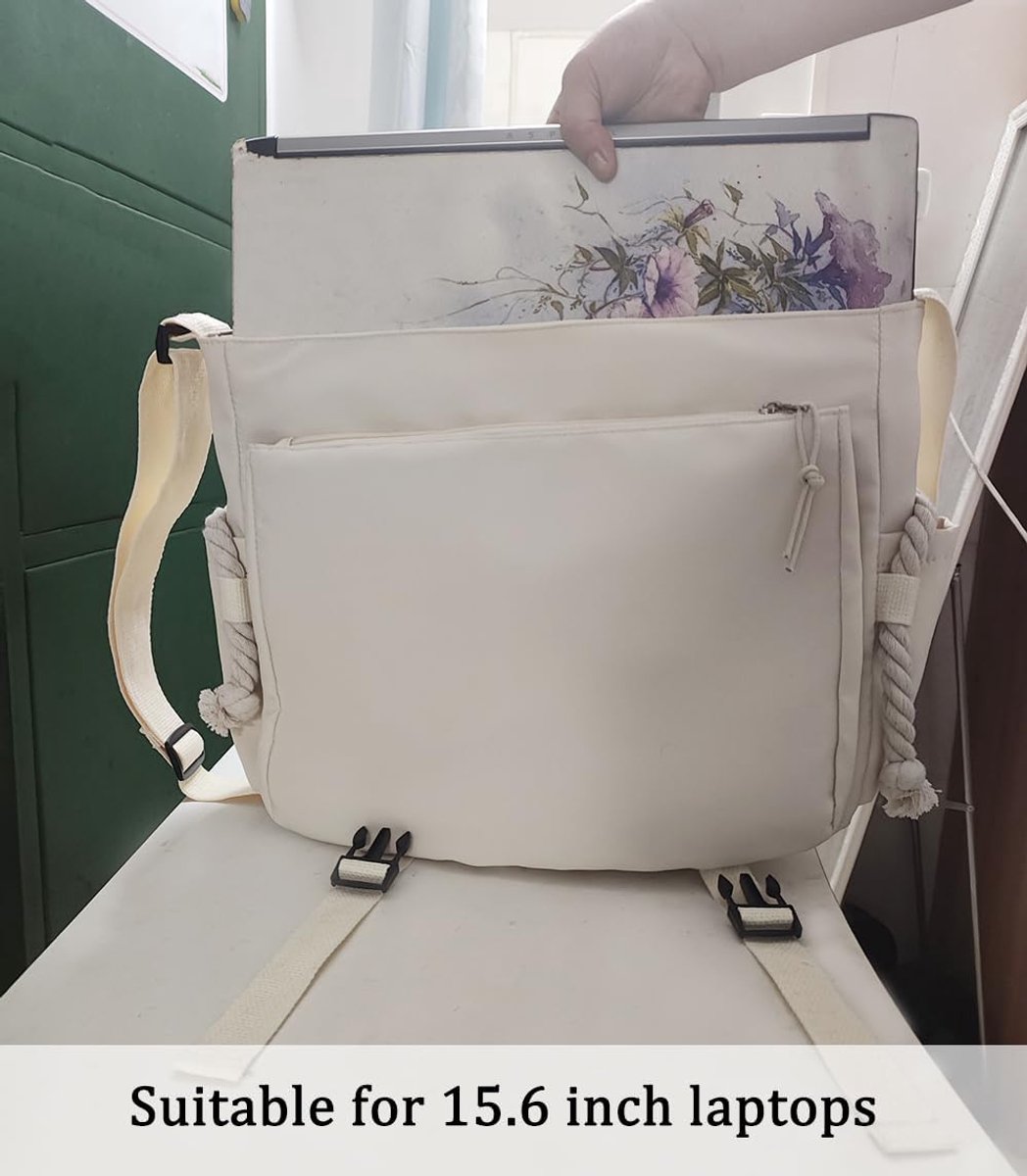 Aesthetic crossbody bag with cute pins and ornament, nylon shoulder bag Japanese Kawaii bag for women men beige, beige - ShopVlot