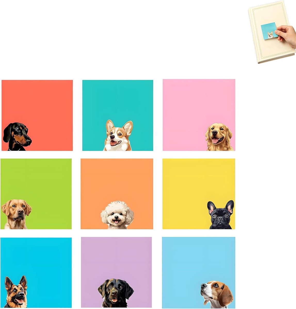 450 Stuks Honden Sticky Notes, Zelfklevende Memoblaadjes in 9 Kleuren, Schattige Hond Memo Stickers 7,6 x 7,6 cm voor - ShopVlot