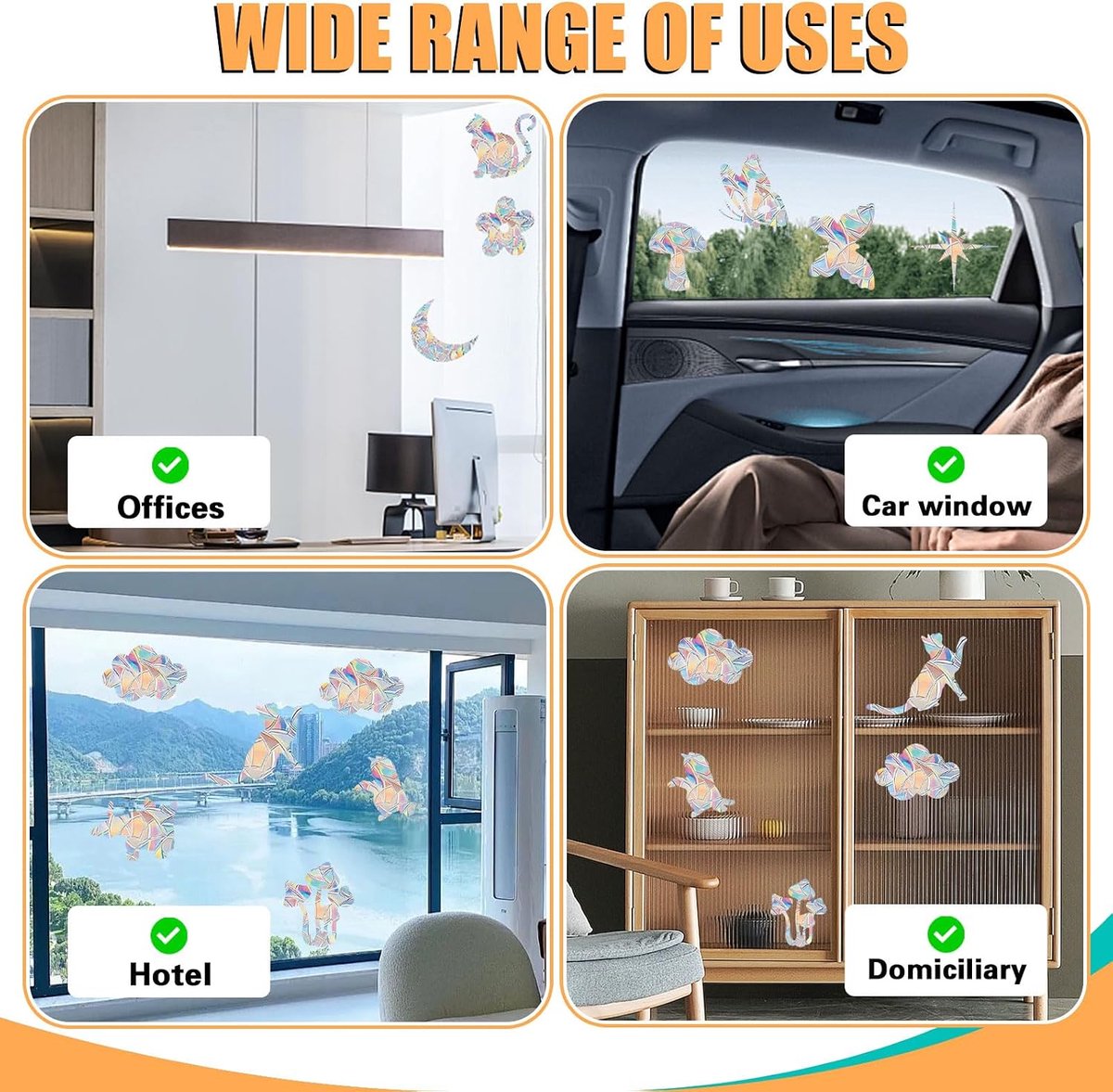 LELE LIFE 70pcs Bird Strike Prevention Window Stickers, 6 Patterns Anti-Collision Rainbow Window Clings, Prism Sun - ShopVlot