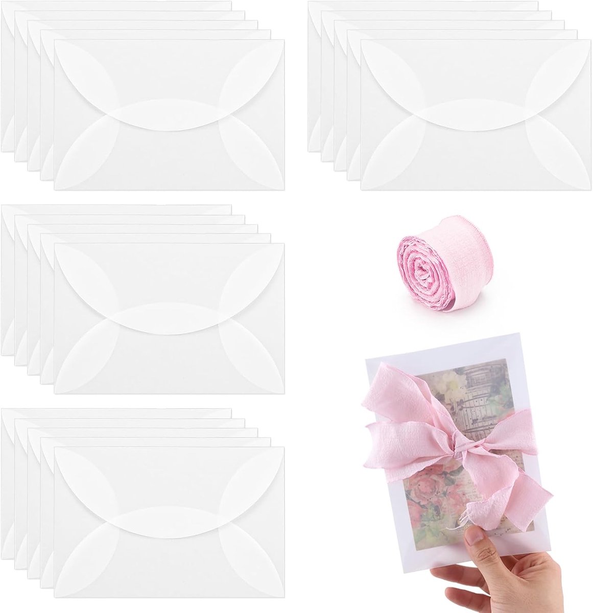 LELE LIFE Set van 20 voorgevouwen vellum jassen voor 5 x 7 uitnodigingen, 135GSM vellum papieren omslag en 9,1 m roze - ShopVlot