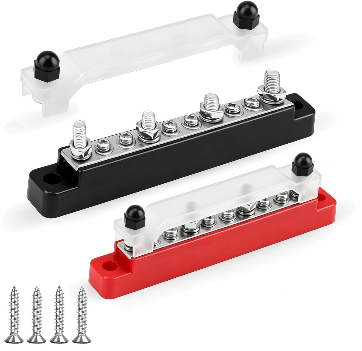 2 verdeelstangen 12 V-48 V DC 150 A, elektrisch distributieblok met 4 bouten M6 en 6 schroeven M4, busbar met - ShopVlot