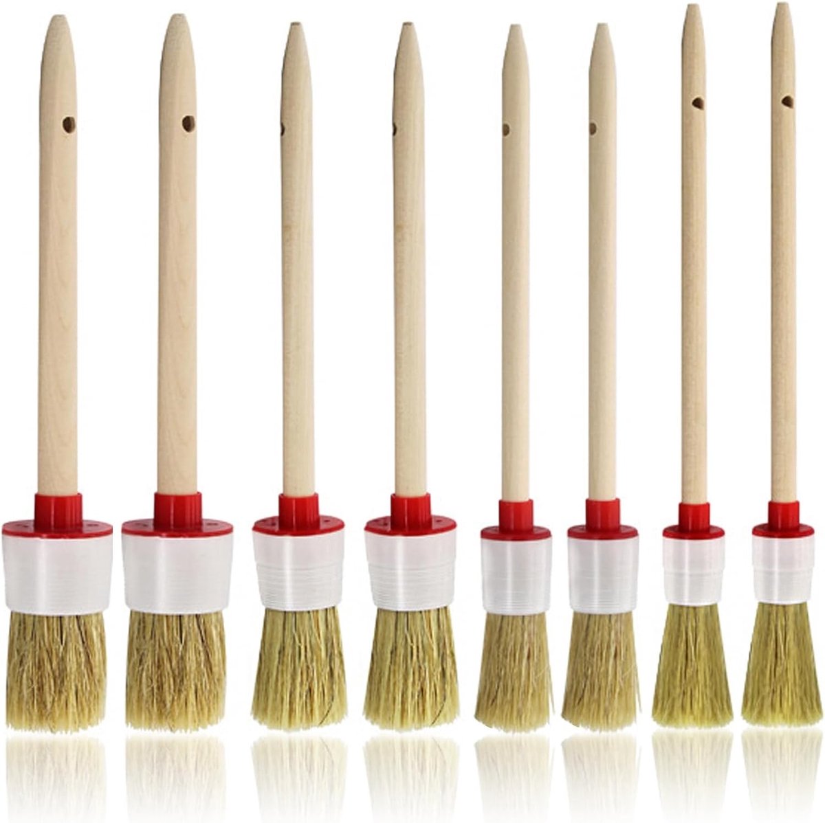 Borstelkwasten Set - Houtkleur - Ronde Kwastenset met Ergonomische Grip - Voor Schilderen van Muren, Meubels en Auto