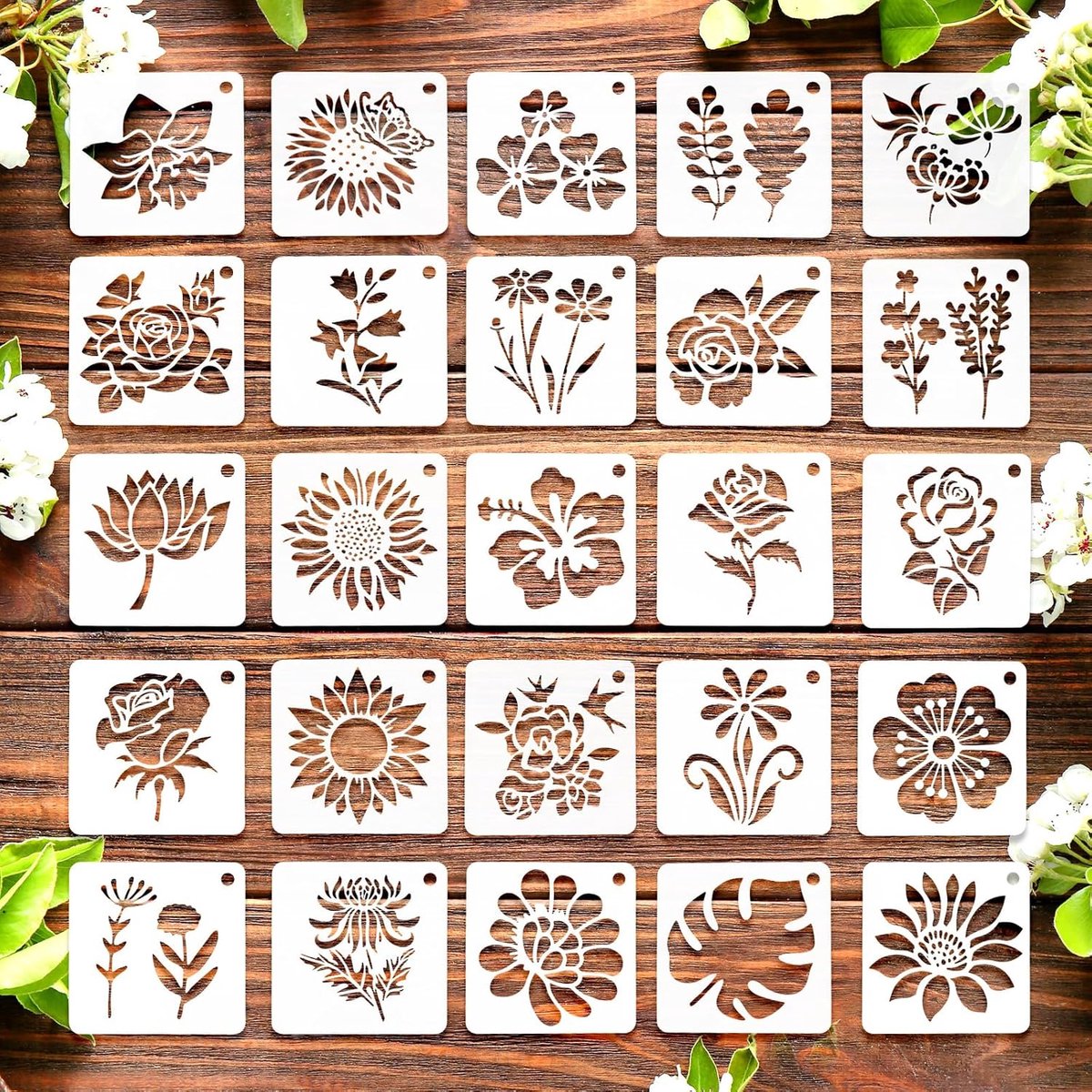 25 stuks bloemensjablonen om te schilderen, verschillende bloemensoorten, herbruikbare kunststof tekensjablonen, 7,5 x - ShopVlot
