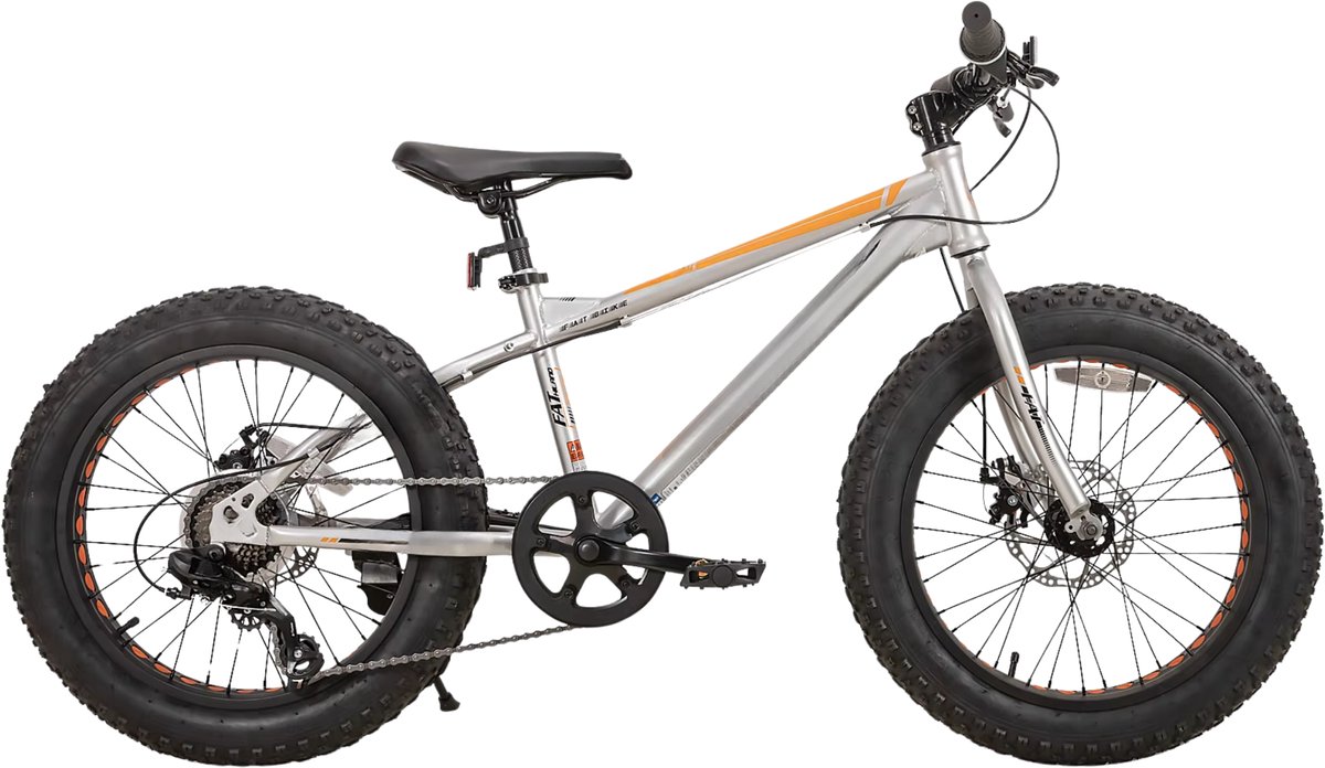Happiq Kinder Mountainbike 61 cm – Voor Kinderen vanaf 5 Jaar – 7 Versnellingen – Dubbele Schijfrem – Fat Tire Kinderfiets – Zilver