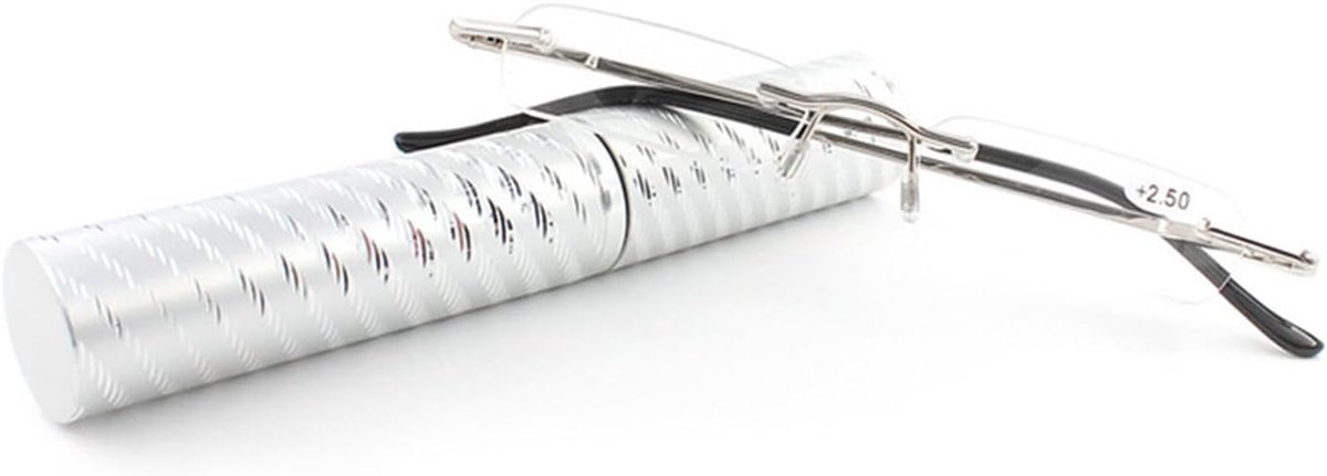 Reading Glasses Rimless Narrow Metal Reading Aid with Case for Men Women Spring Hinge Modern Silver Ultra Light - ShopVlot