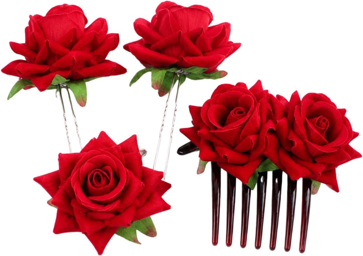 4 stuks roze haarspeld, haaraccessoire, haarsieraad dames - Roze haarklem, rode bloemen haaraccessoire, licht - ShopVlot