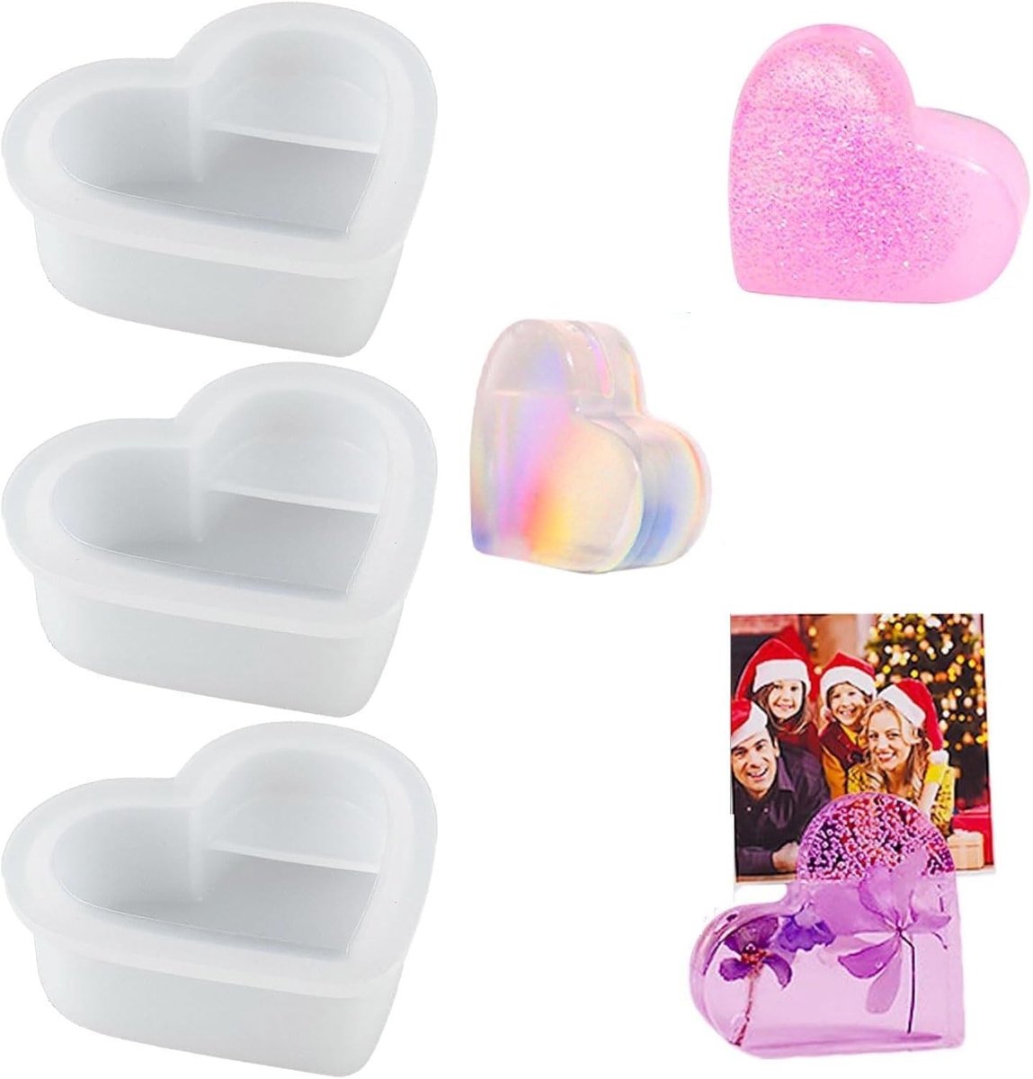 Hartvormige siliconen gietmallen voor epoxyhars - 3 stuks, ideaal voor visitekaartjes, decoraties en ambachten, perfect voor Valentijnsdag