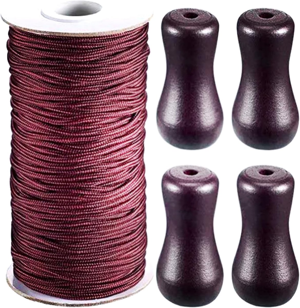 Gordijnset met 4 houten houders - donkerbruin - decoratieve cord op rol - voor elegante raambekleding - ShopVlot