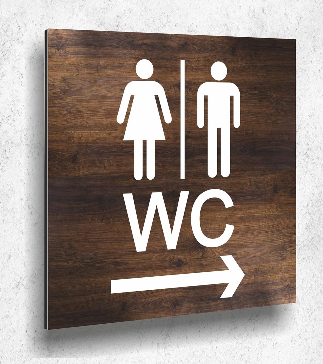 Toiletbord pijltje rechts - houtlook donker eik - aluminium composiet - weerbestendig - ShopVlot