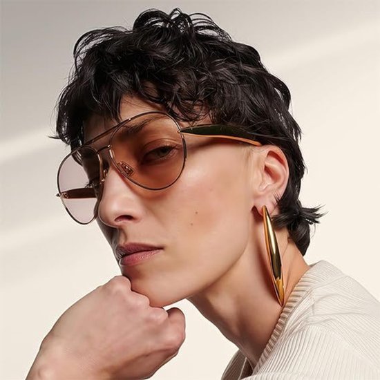Retro gold aviator sunglasses for men and women, 2025 metal oversized 70s aviator sunglasses van Merkloos — afbeelding 3