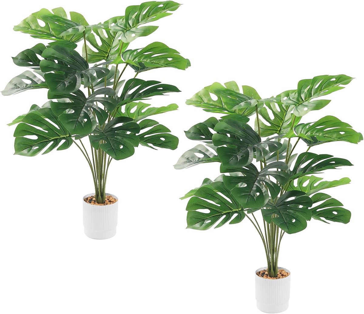 Monstera kunstplant 75 cm - set van 2 - witte potten - sfeervolle decoratie voor thuis en kantoor - ShopVlot