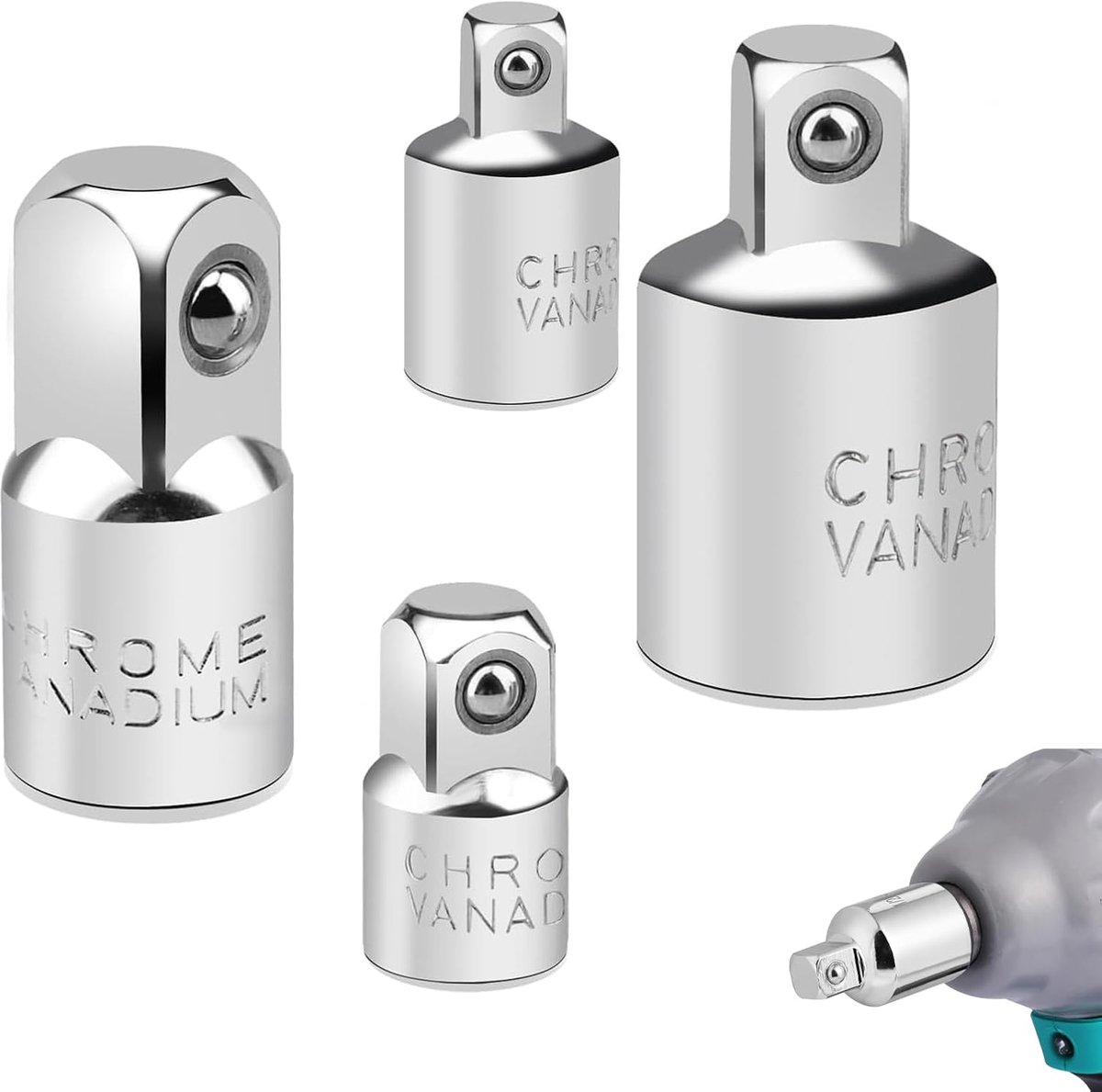 Steeksleutel adapters set 4-delig - chrome vanadium staal - flexibele maatverandering - geschikt voor steeksleutels - ShopVlot