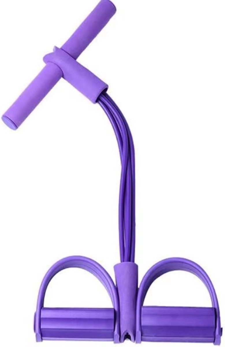 4-buis elastisch trekkoord, sit-up-apparatuur, yogaband, bodybuilding-expander, buiktrainer, voetpedaal, trekkoord, weerstandsoefening voor buik, arm, taille, pilates, beenstrekking, afslanktraining, paars