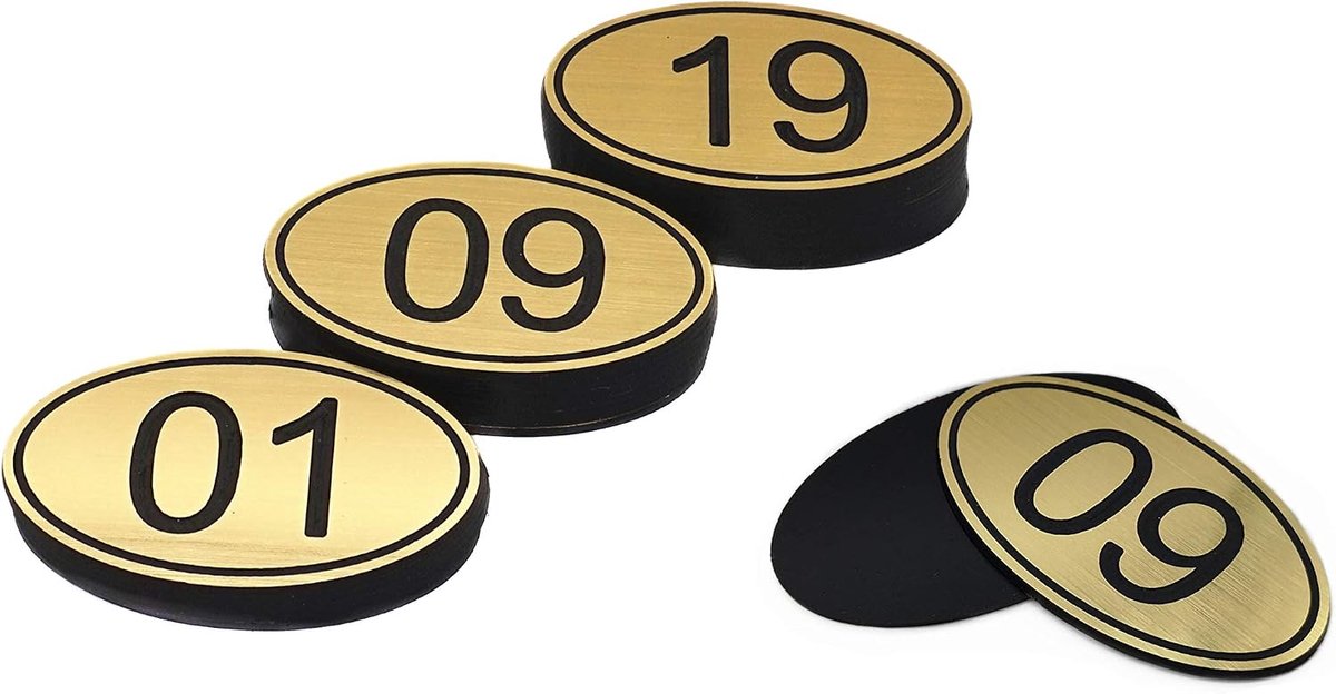 Tafelnummers 30mm x 50mm - Gouden gravure - 1 tot 50 - Perfect voor restaurants, pubs en clubs - ShopVlot