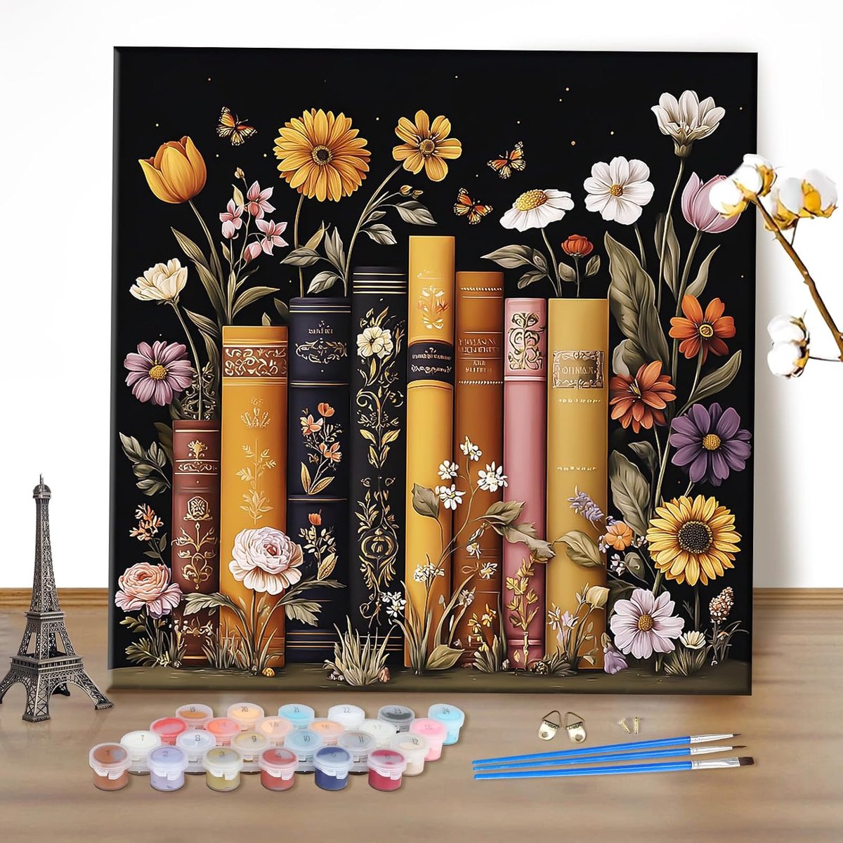 Schilderen op Nummer Kit 40x40cm - Bloemen Schilderij - Inclusief verf en penselen - Perfect voor beginners - ShopVlot