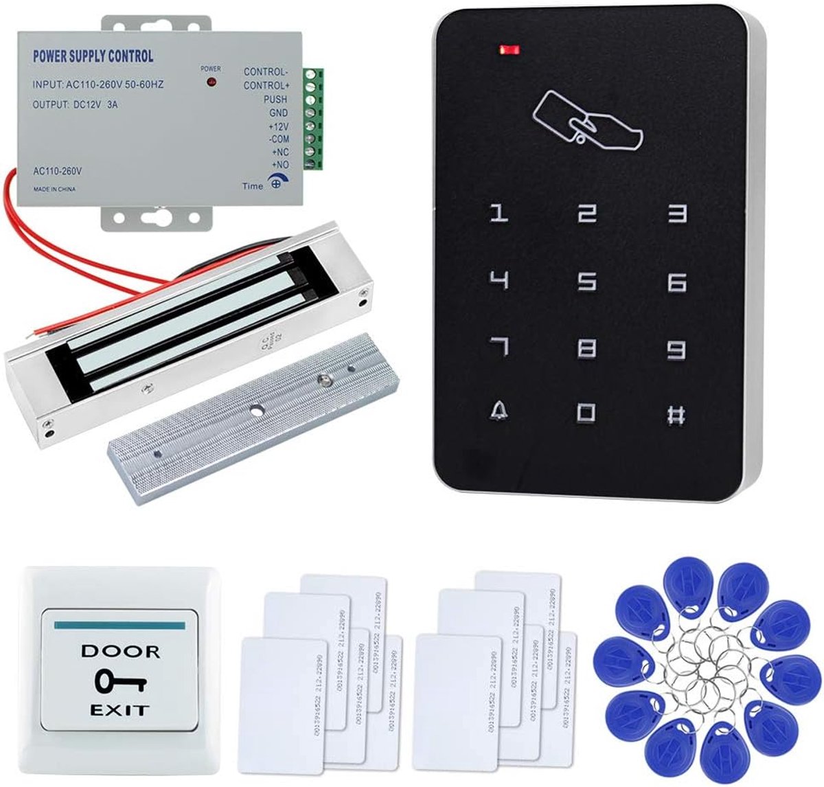 Toegangscontrolesysteem met toetsenbord - Magnetische slot 180 kg - 10 RFID kaarten en sleutelhangers - ShopVlot